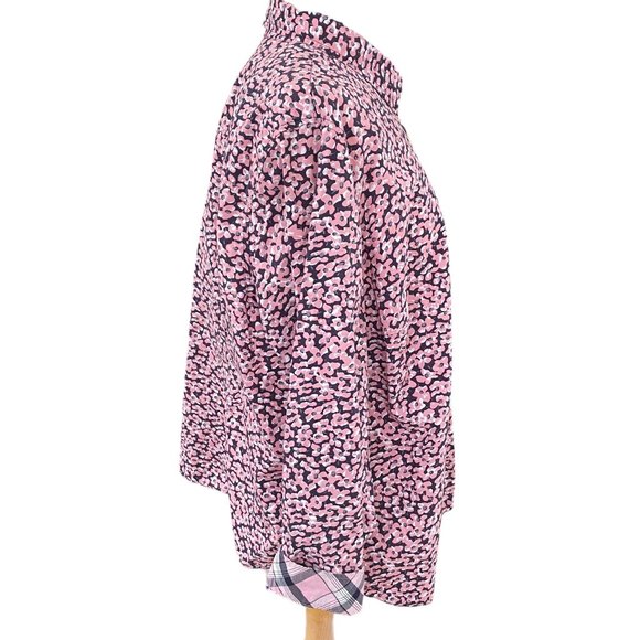 Talbots Floral Contrast Plaid Cuff Convertible Roll Tab Sleeve Button Shirt-22WP - Picture 6 of 11